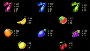 Crystal Sevens Paytable