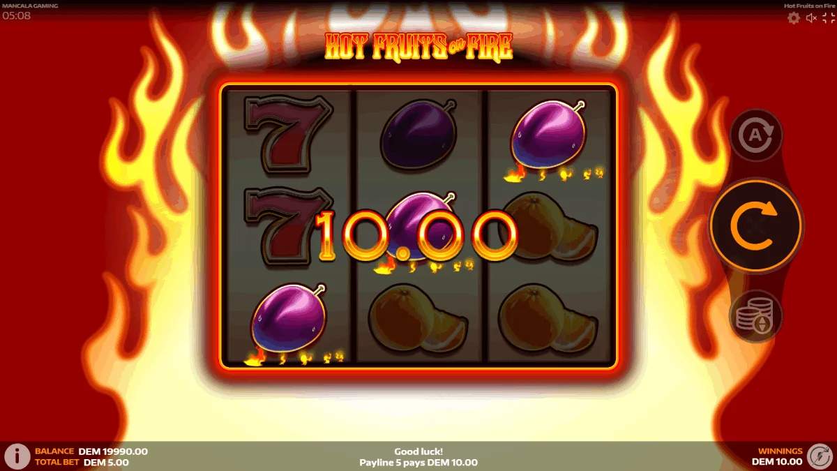Hot Fruits on Fire Win Screen