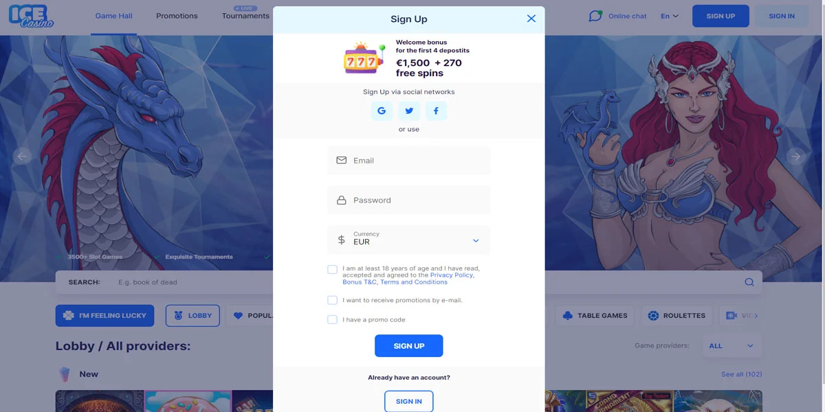 Ice Casino Registration Form