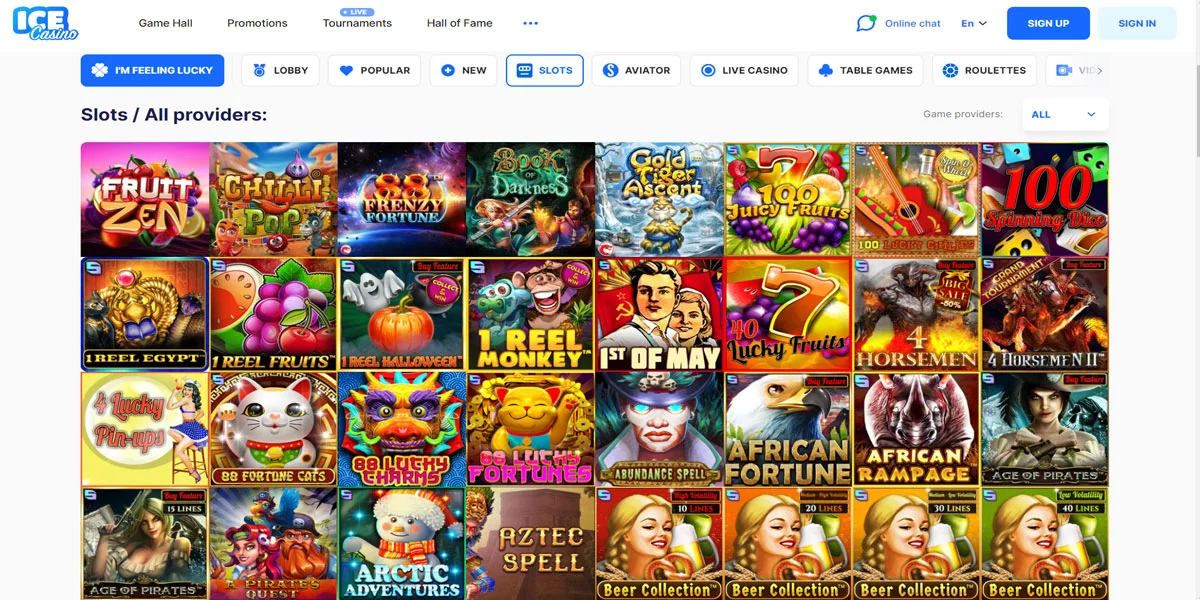 Ice Casino Slots Section