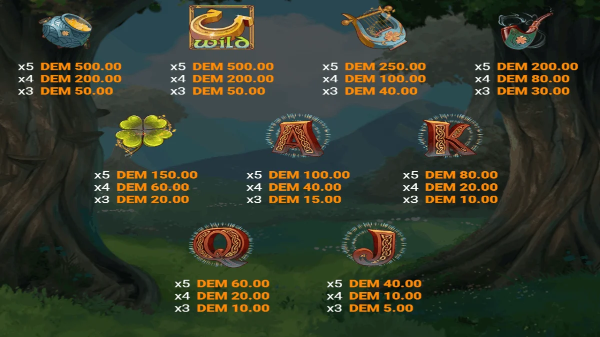 Lucky Foxglove Paytable