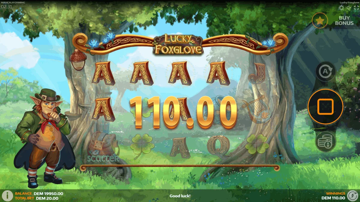 Lucky Foxglove Win Screen