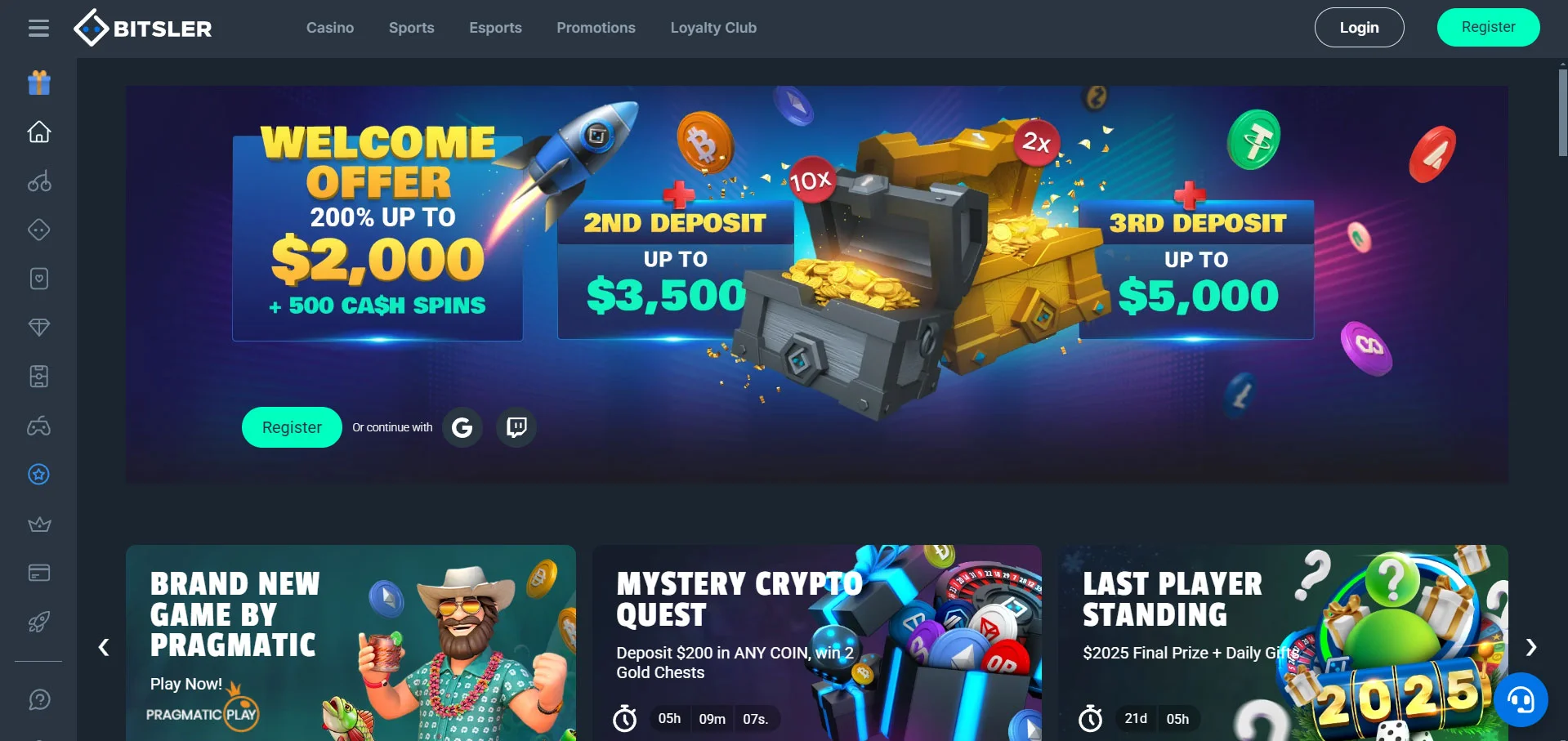 Bitsler Casino Home Screen