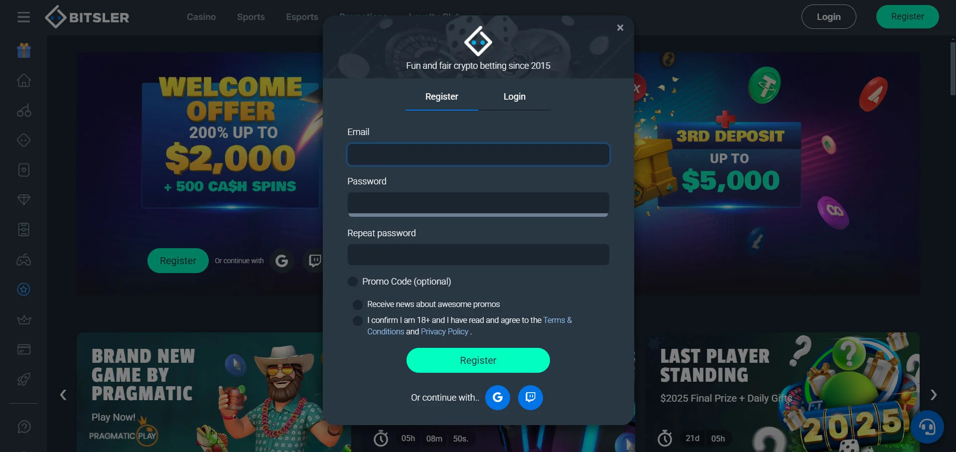 Bitsler Casino Registration