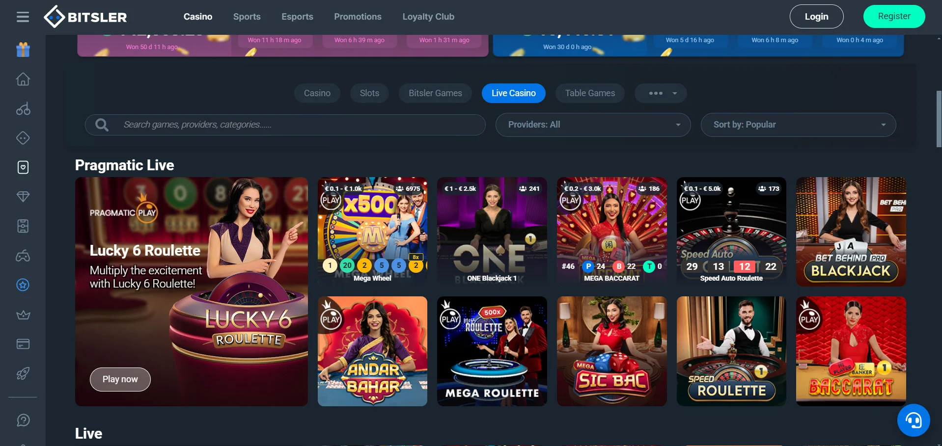Bitsler Casino Live Casino
