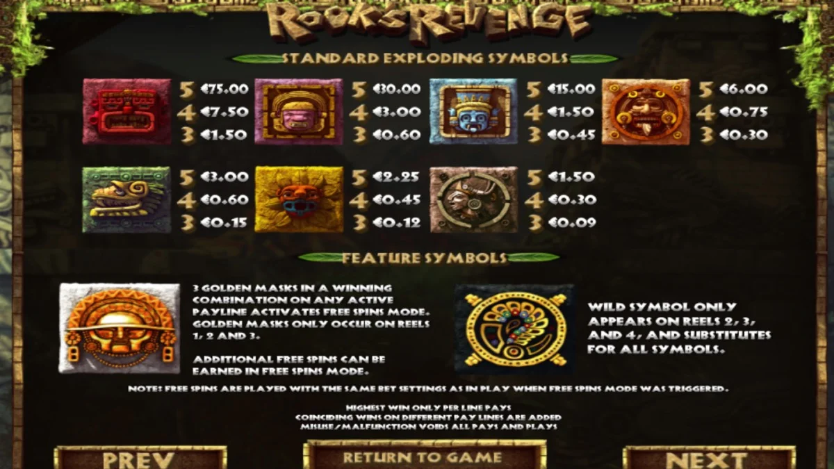 Rook's Revenge Slot Paytable 2