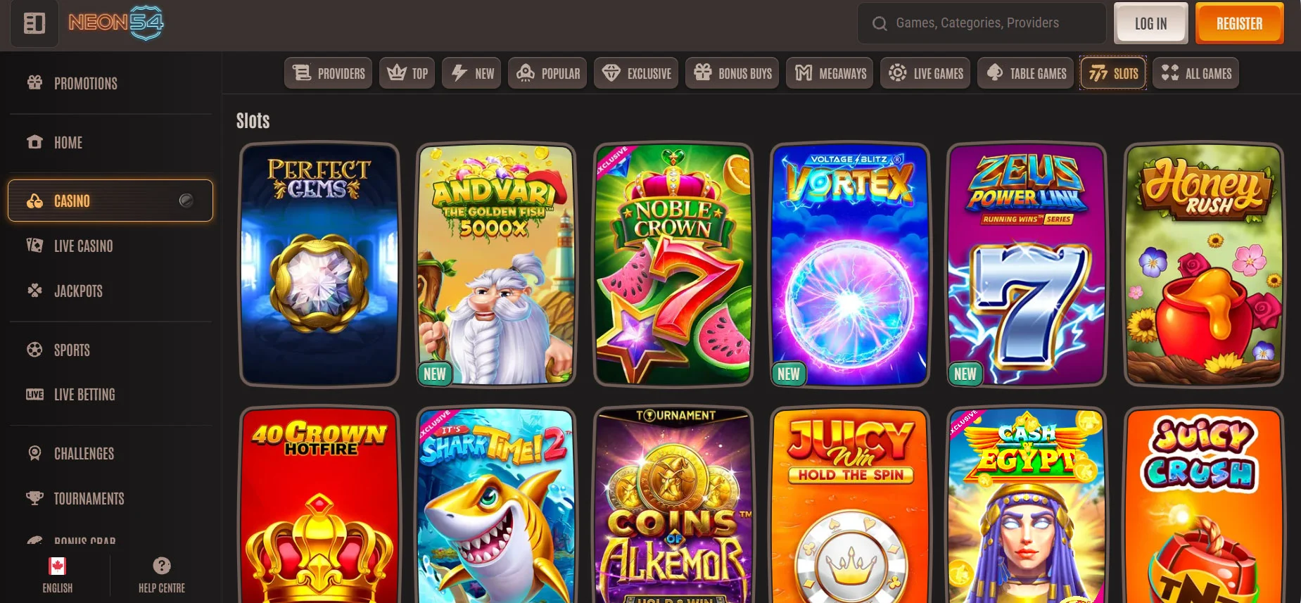 Neon54 Casino Slots Section