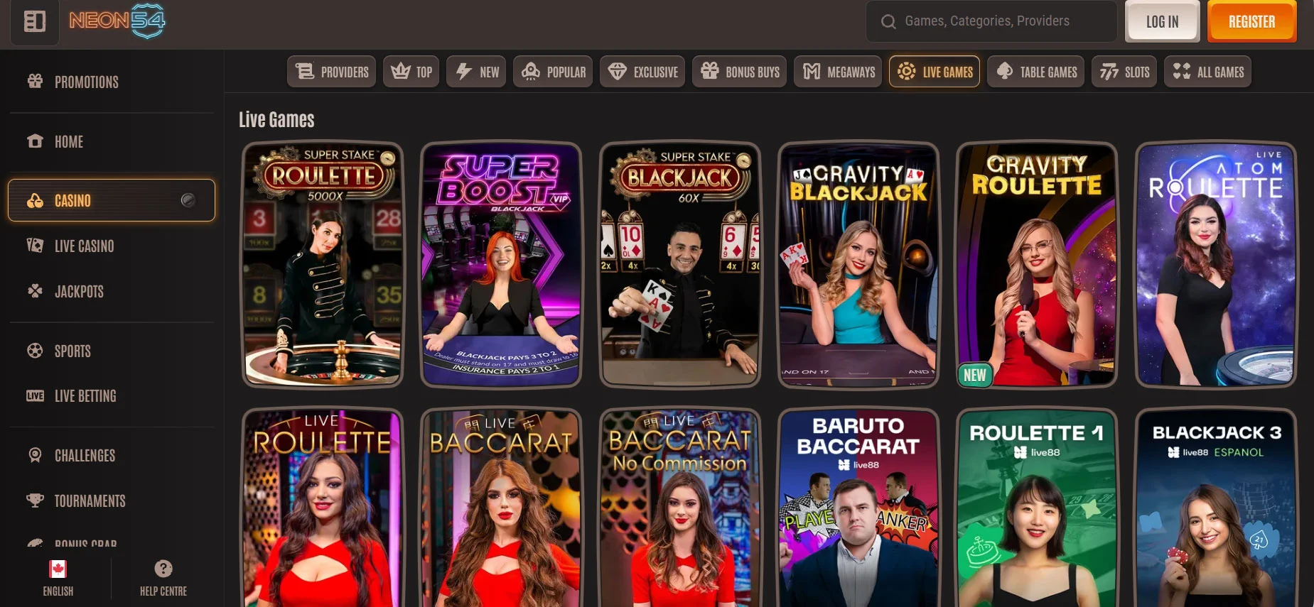 Neon54 Casino Live Casino