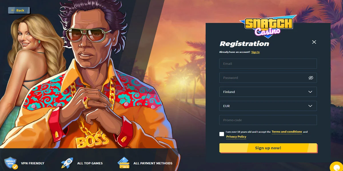 Snatch Casino Registration Form