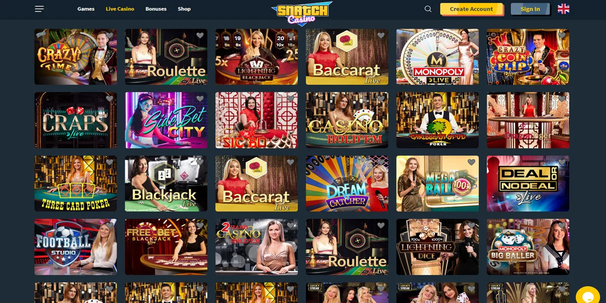 Snatch Casino Live Games Section