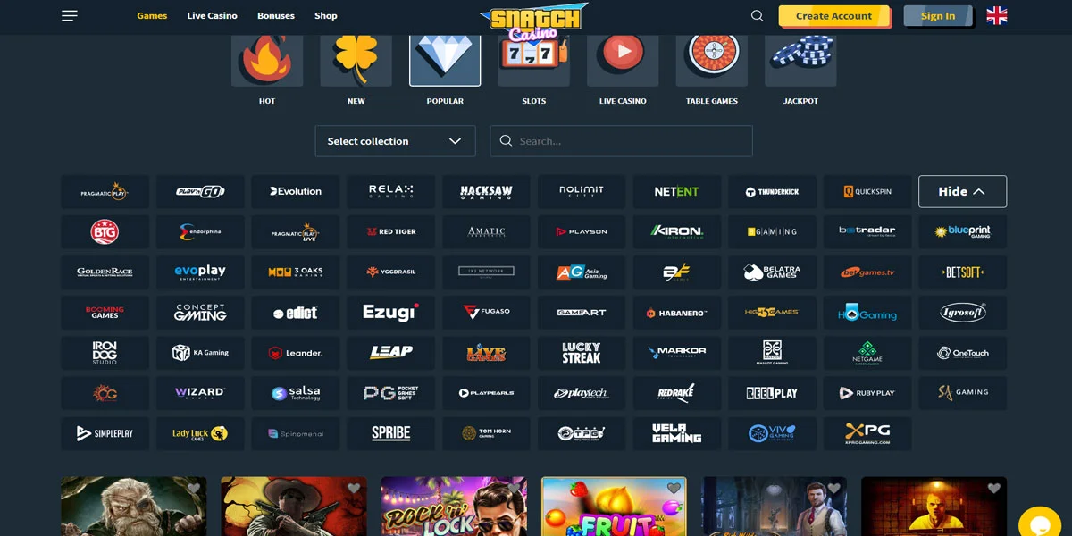 Snatch Casino Software Providers