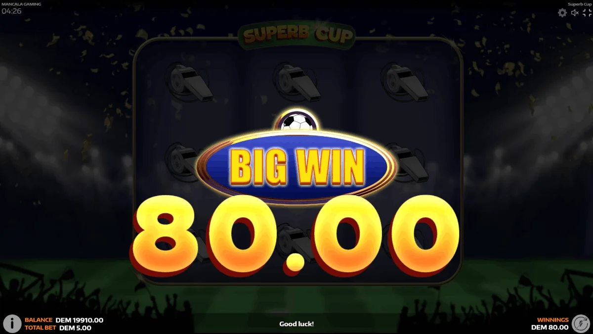 Superb Cup Big Win Screen