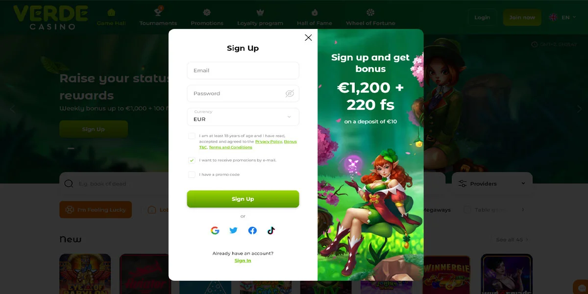 Verde Casino Registration Form
