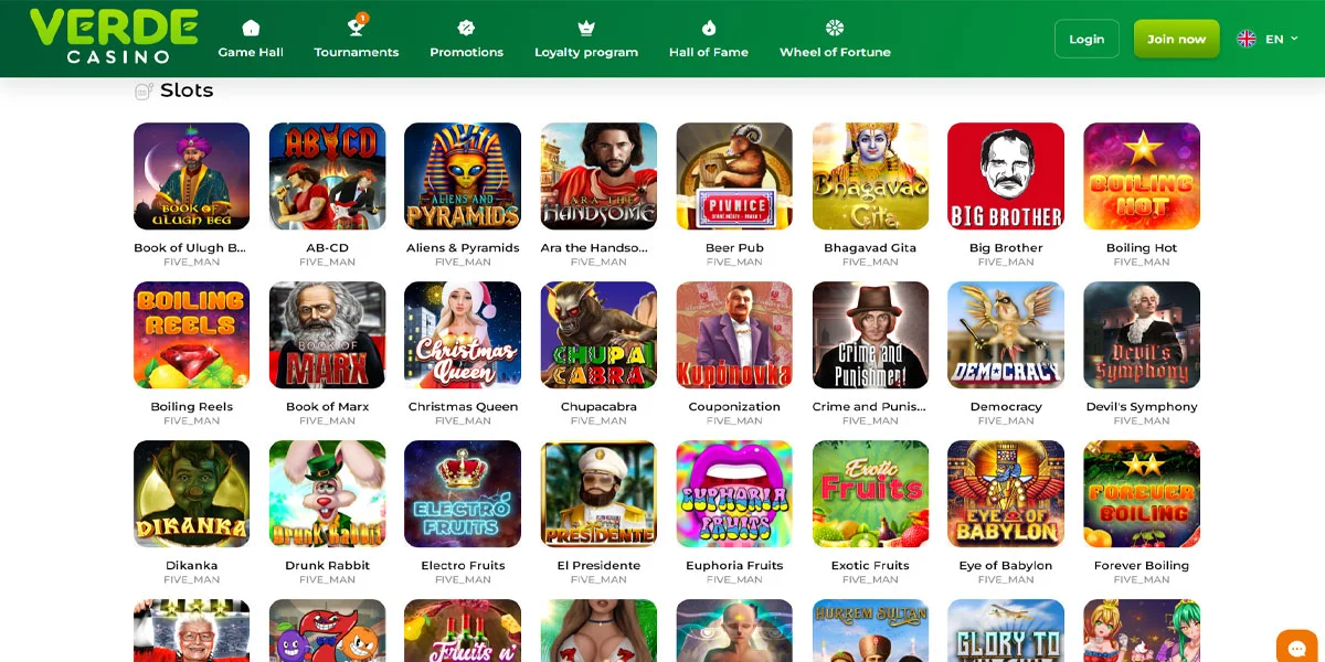 Verde Casino Slots Section