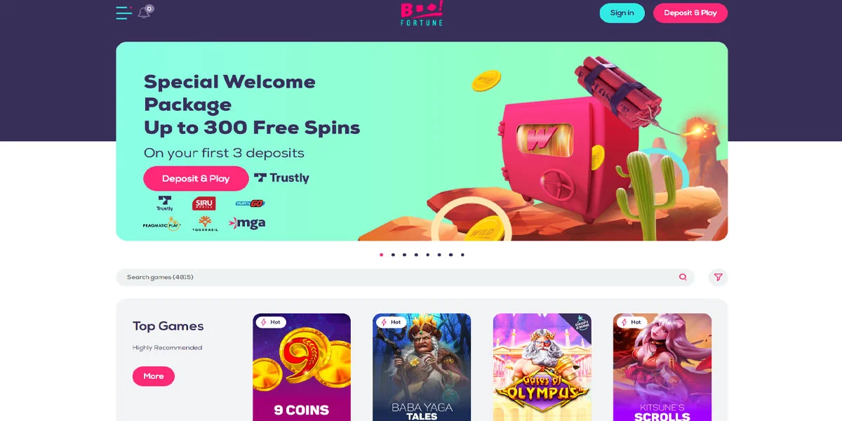 Wild Fortune Casino Home Screen