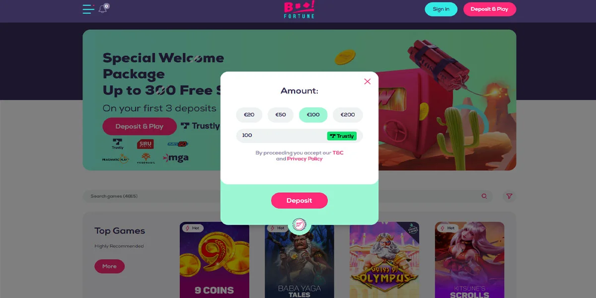 Wild Fortune Casino Deposit Form