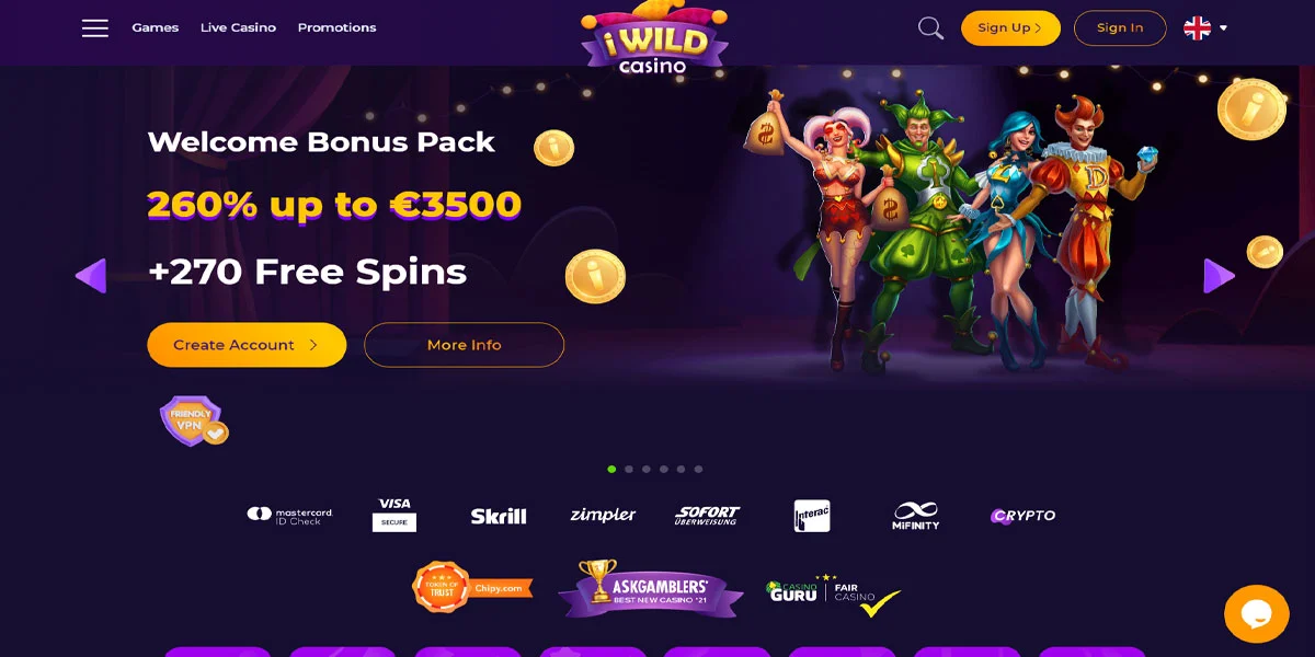 iWIld Casino Home Screen