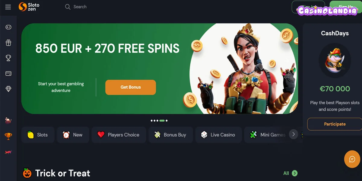 Slotozen Casino Home Screen