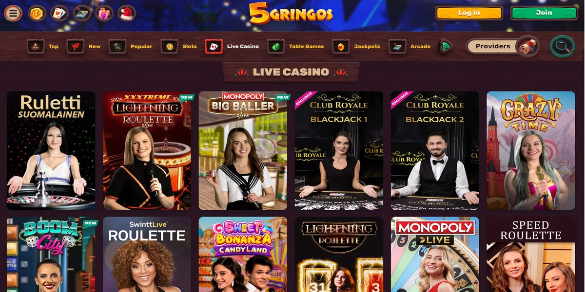 5 Gringos Casino Live Games Section