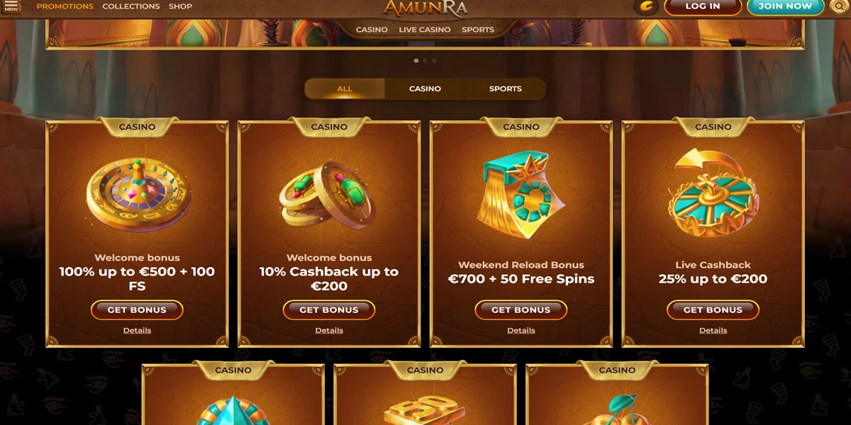 AmunRa Casino Home Screen