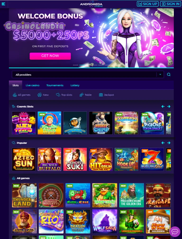 Andromeda Casino Tablet View Portrait
