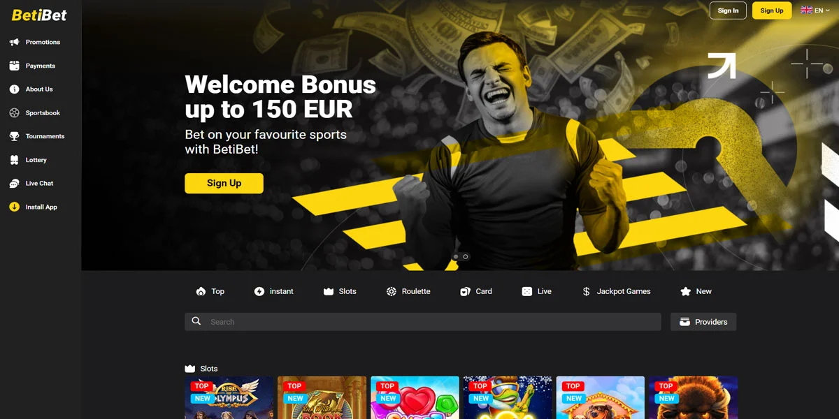 Betibet Casino Home Screen
