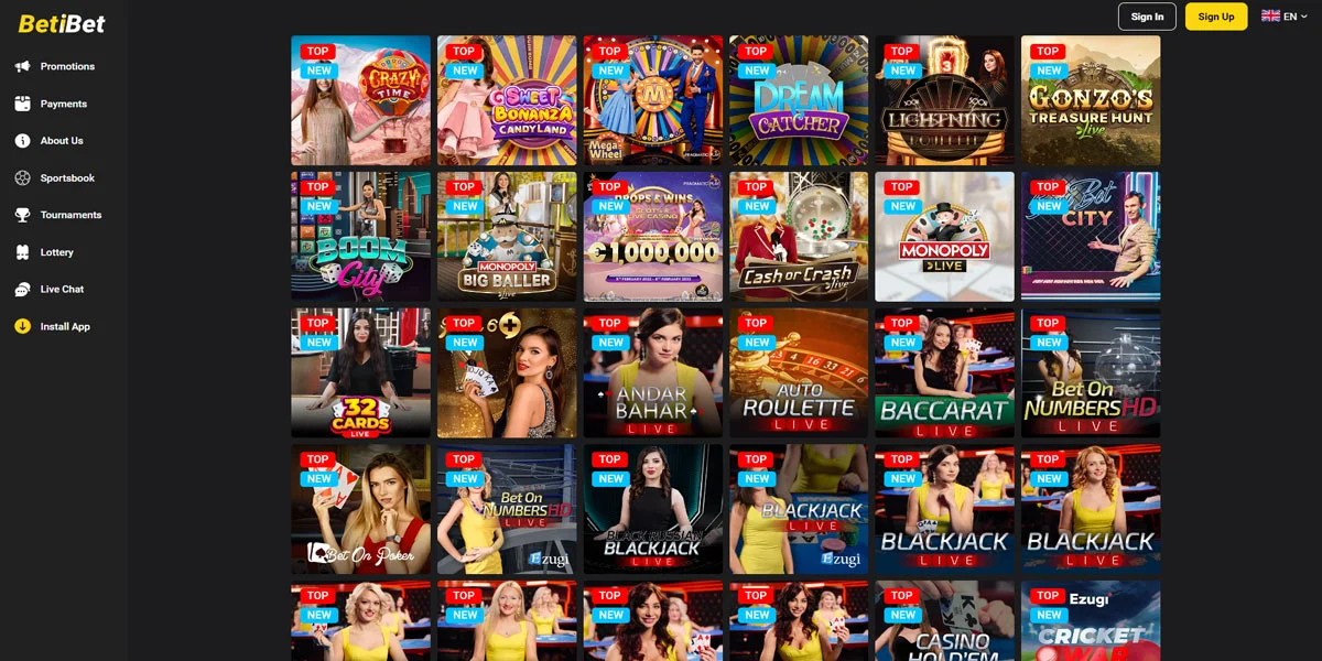 Betibet Casino Live Games Section