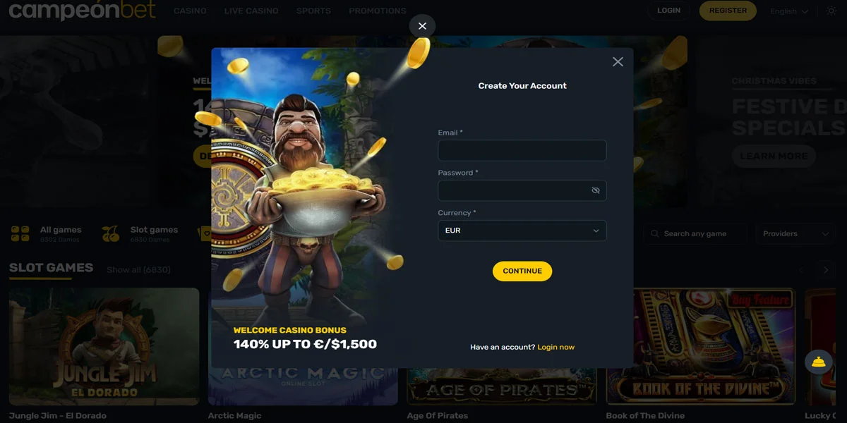 CampeonBet Casino Registration Form