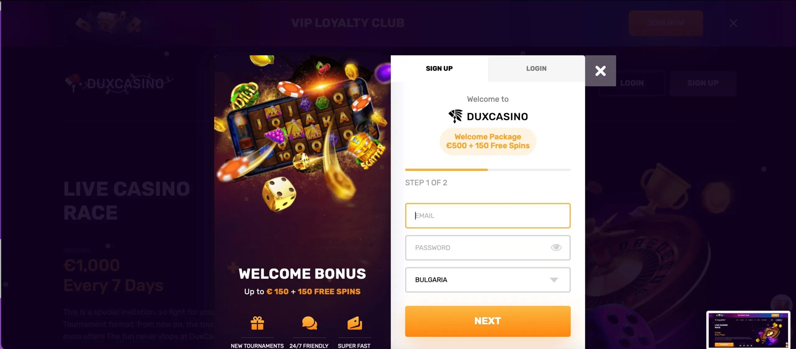 Duxcasino Casino Register