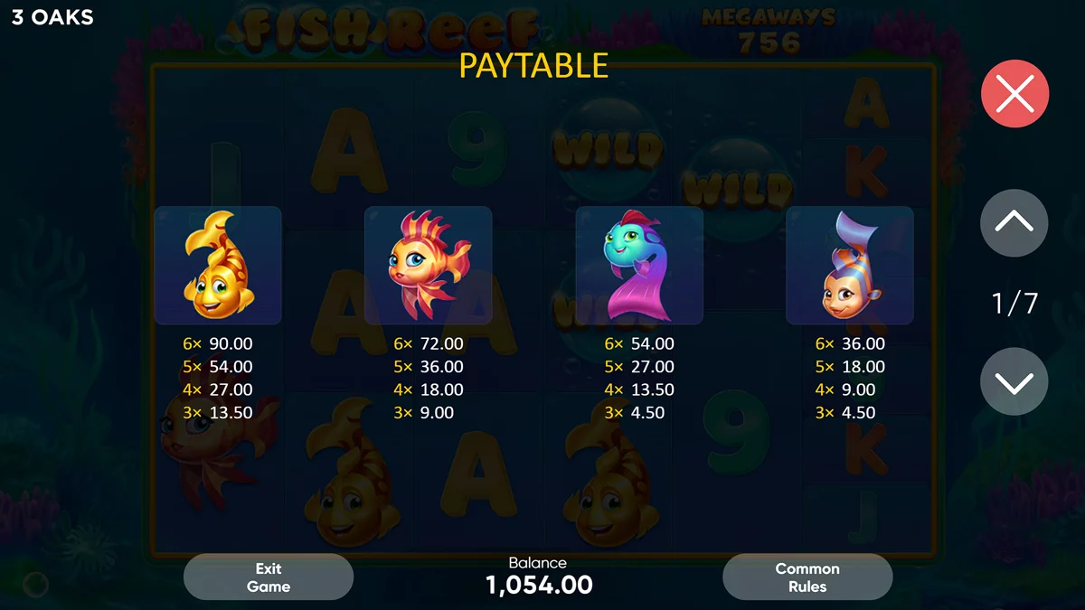 Fish Reef Paytable