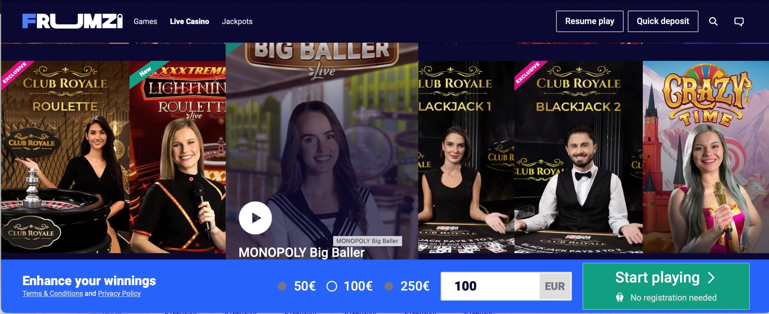 Frumzi Casino Live Games