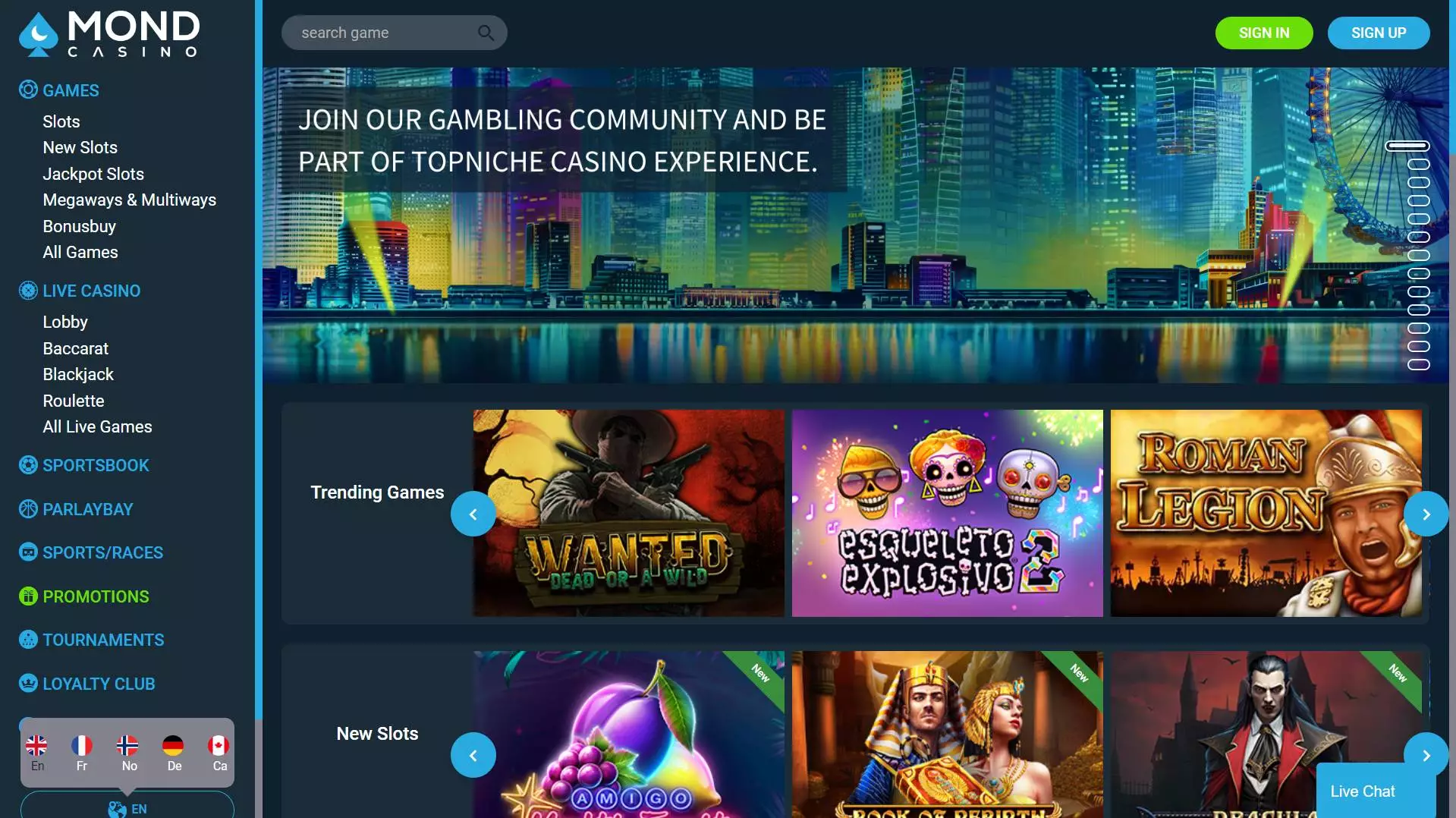 Mond Casino Home Page