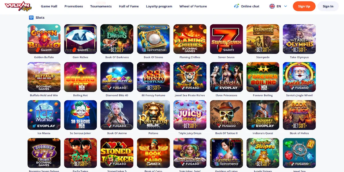 Vulkan Vegas Casino Slots Section