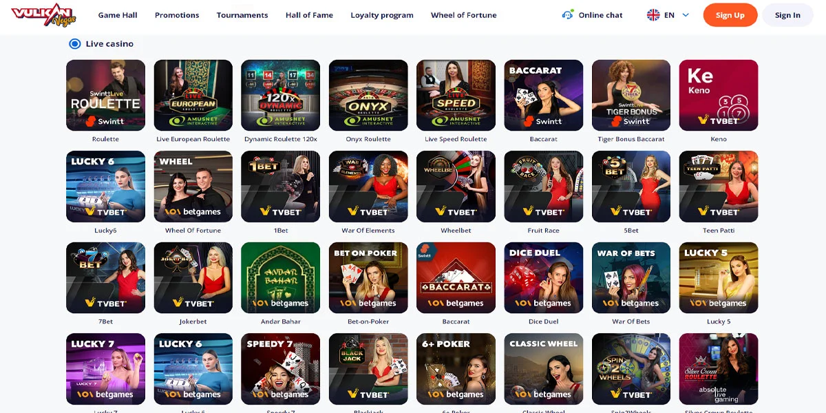 Vulkan Vegas Casino Live Games