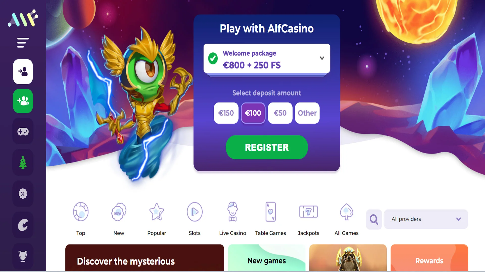Alf Casino Home Screen