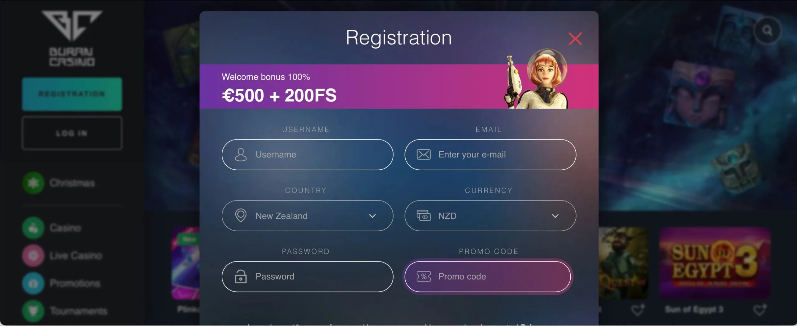 Buran Casino Sign up