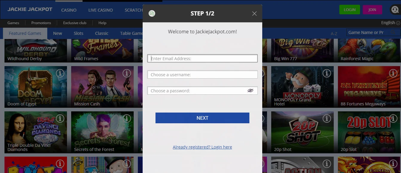 Jackie Jackpot Casino Registration