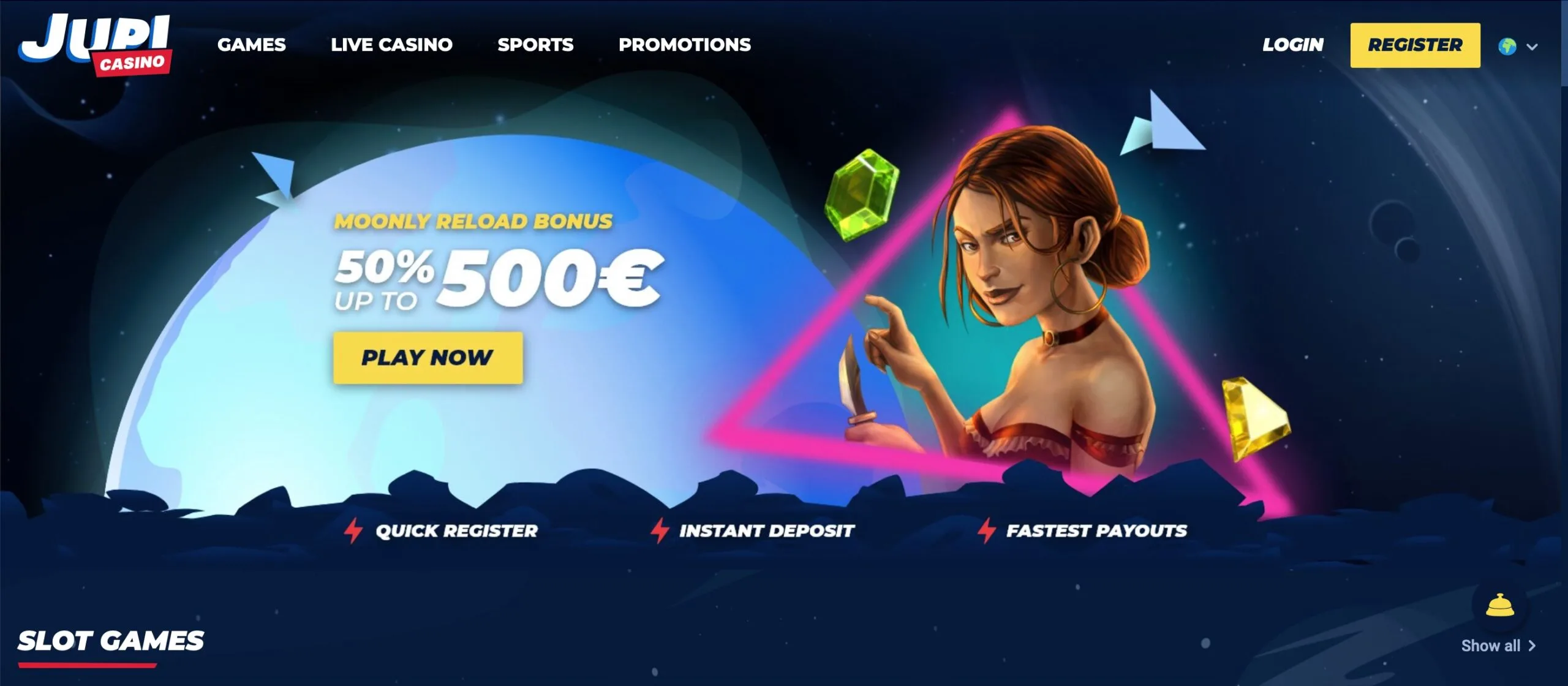 Jupi Casino Home Screen