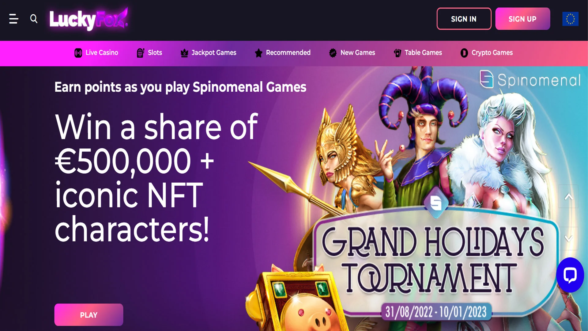 Lucky Fox Casino Home Screen