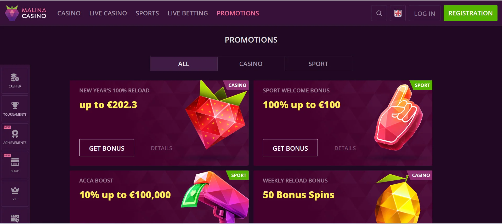 Malina Casino Promotions