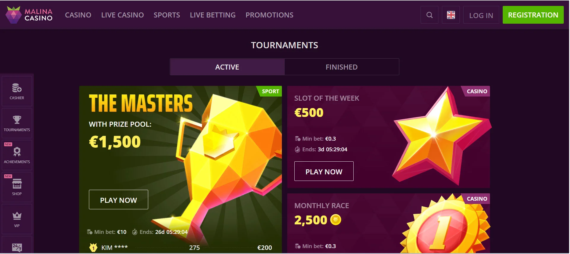 Malina Casino Tournaments