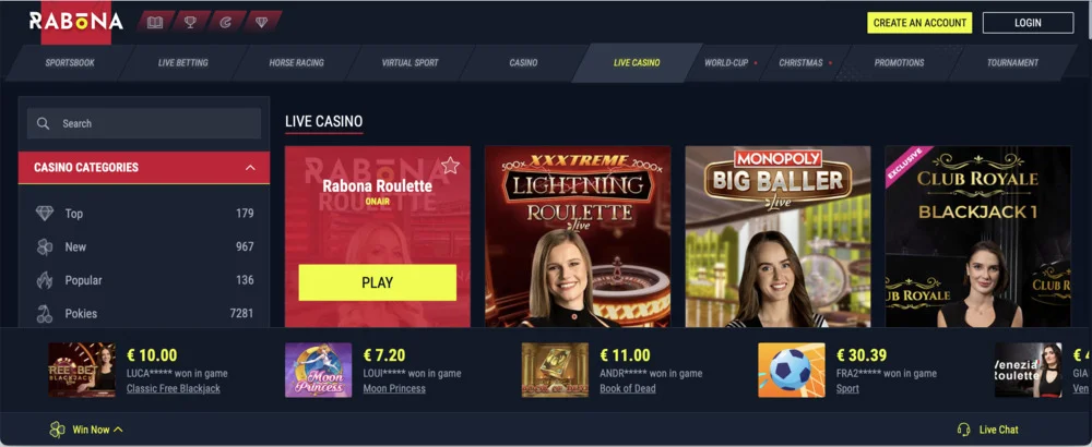 Rabona Casino Live