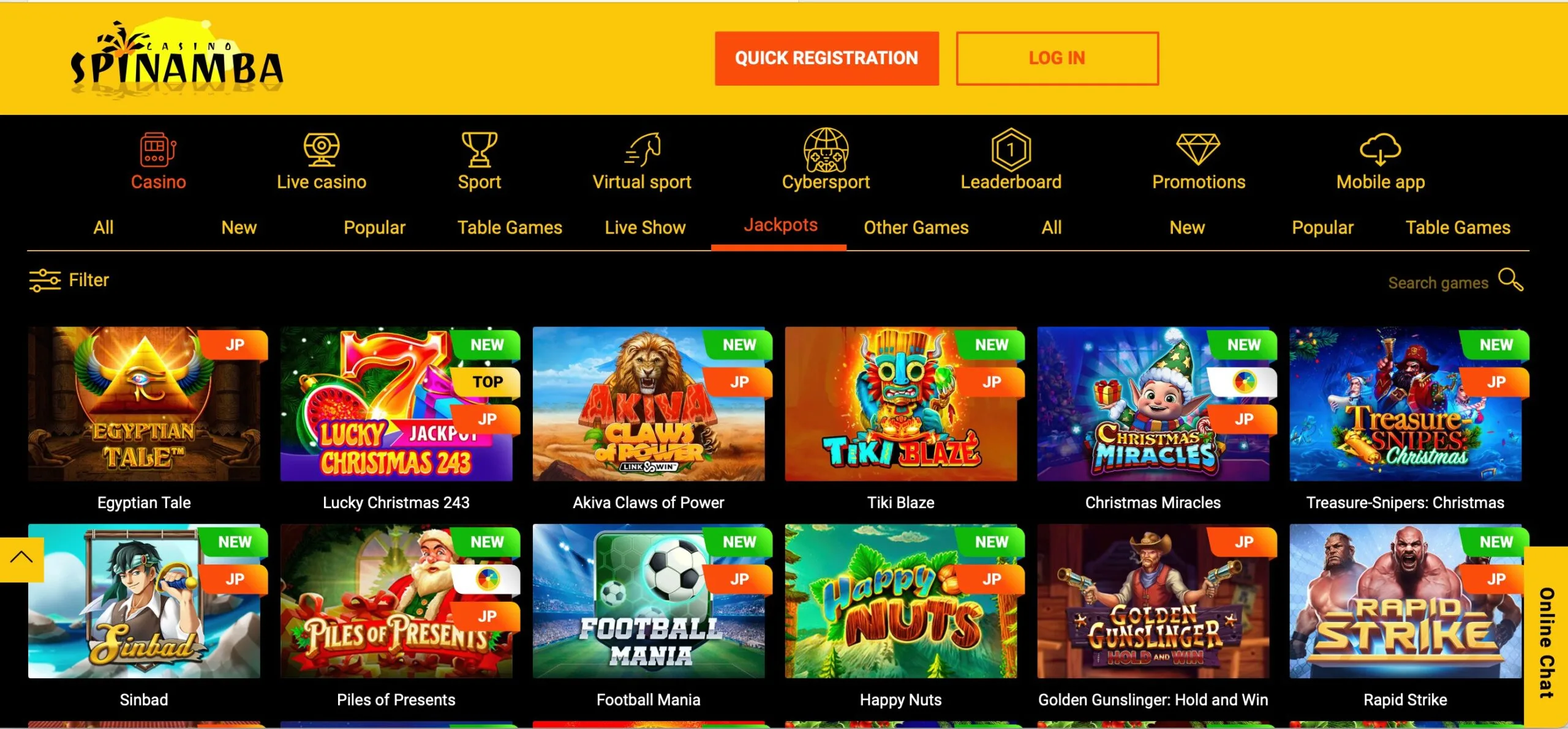 Spinamba Casino jackpots
