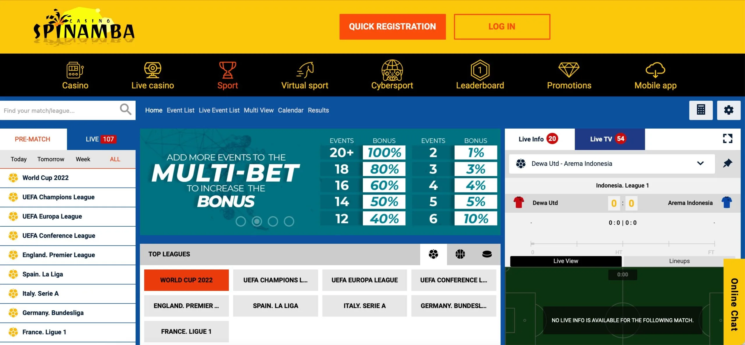 Spinamba Casino Live Betting
