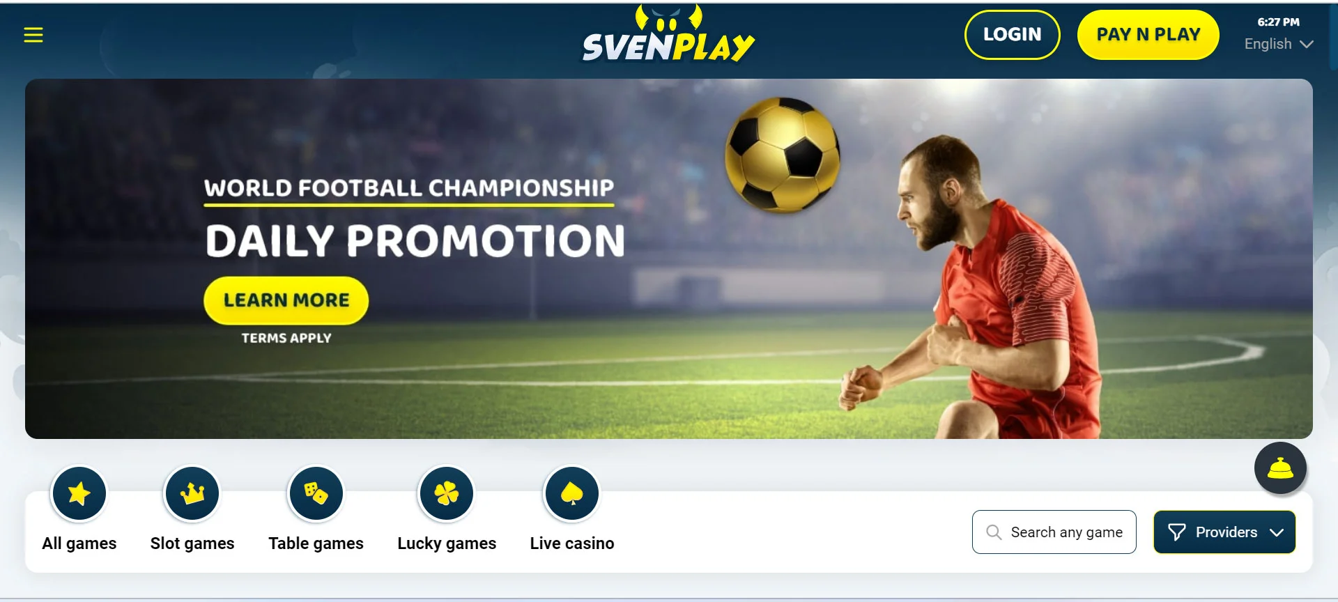 SvenPlay Casino Home Screen