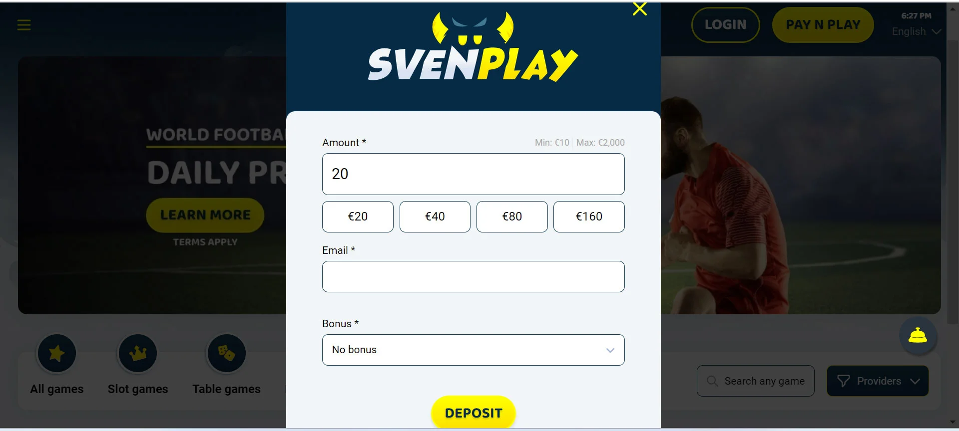 SvenPlay Casino Registration