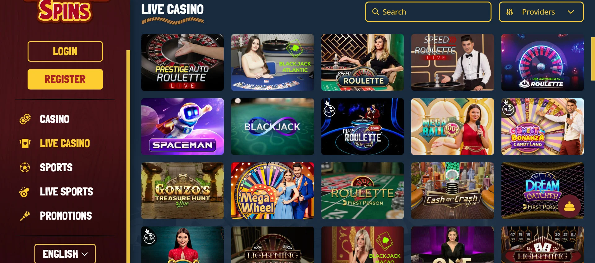 Treasure Spins Casino Live Casino