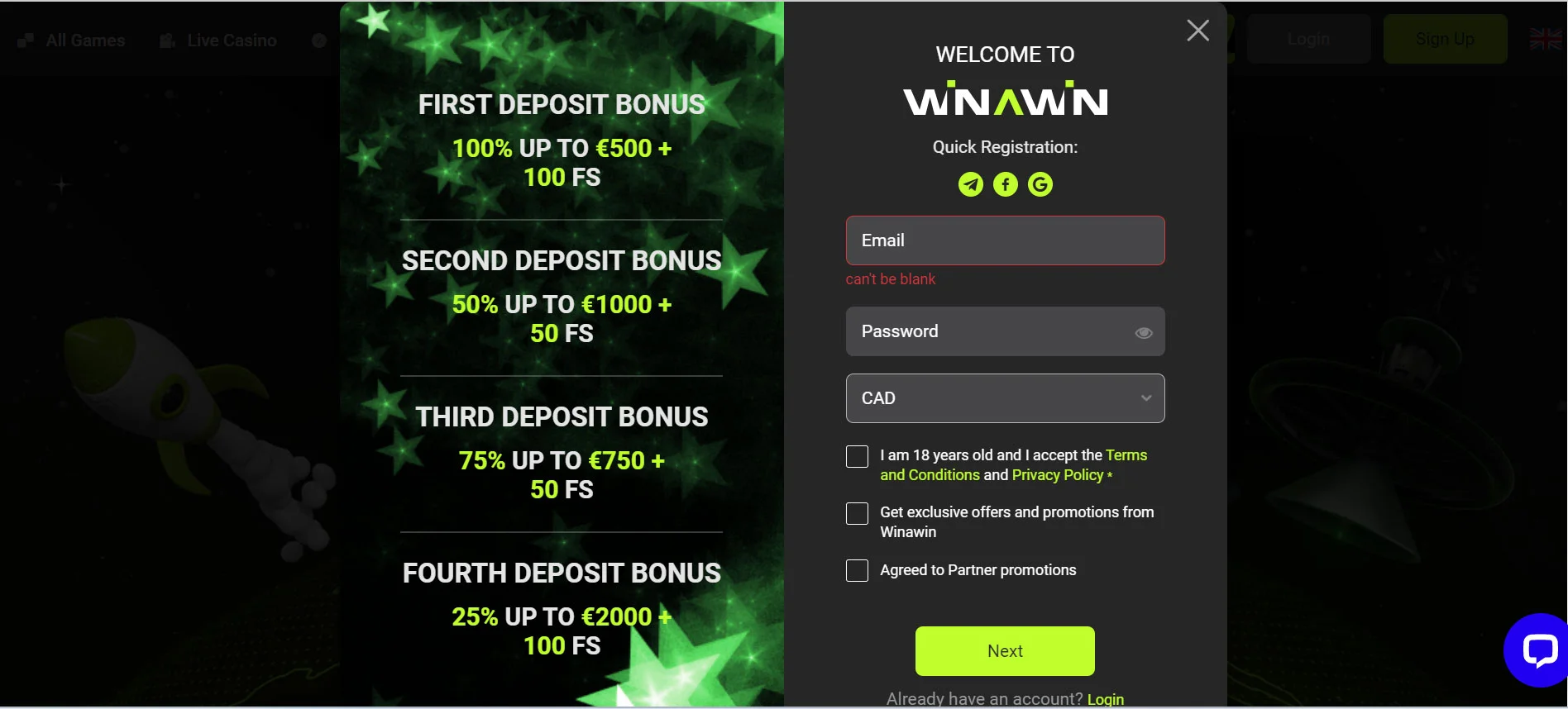Winawin Casino Registration