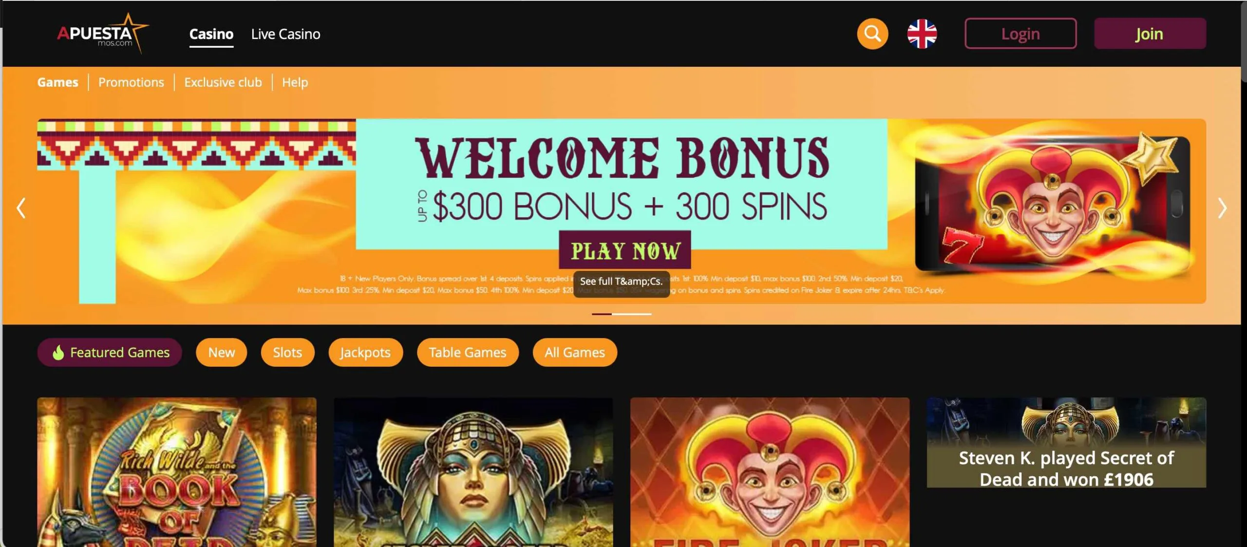 Apuestamos Casino Hoomescreen
