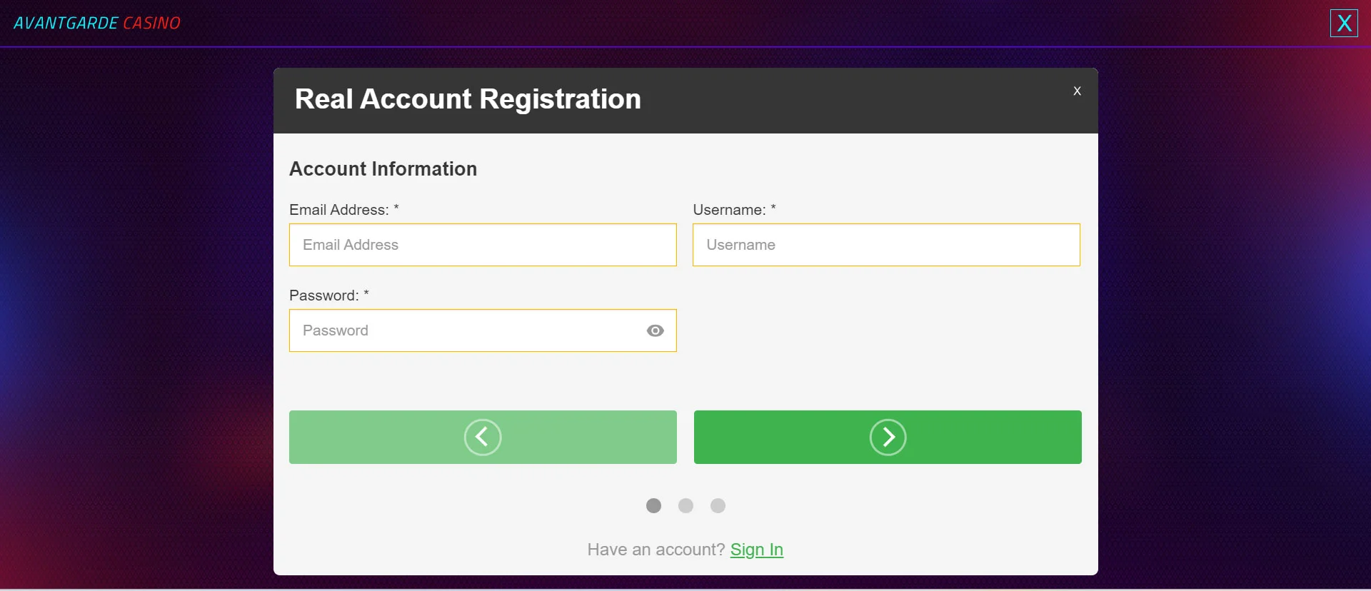 Avantgarde Casino Registration